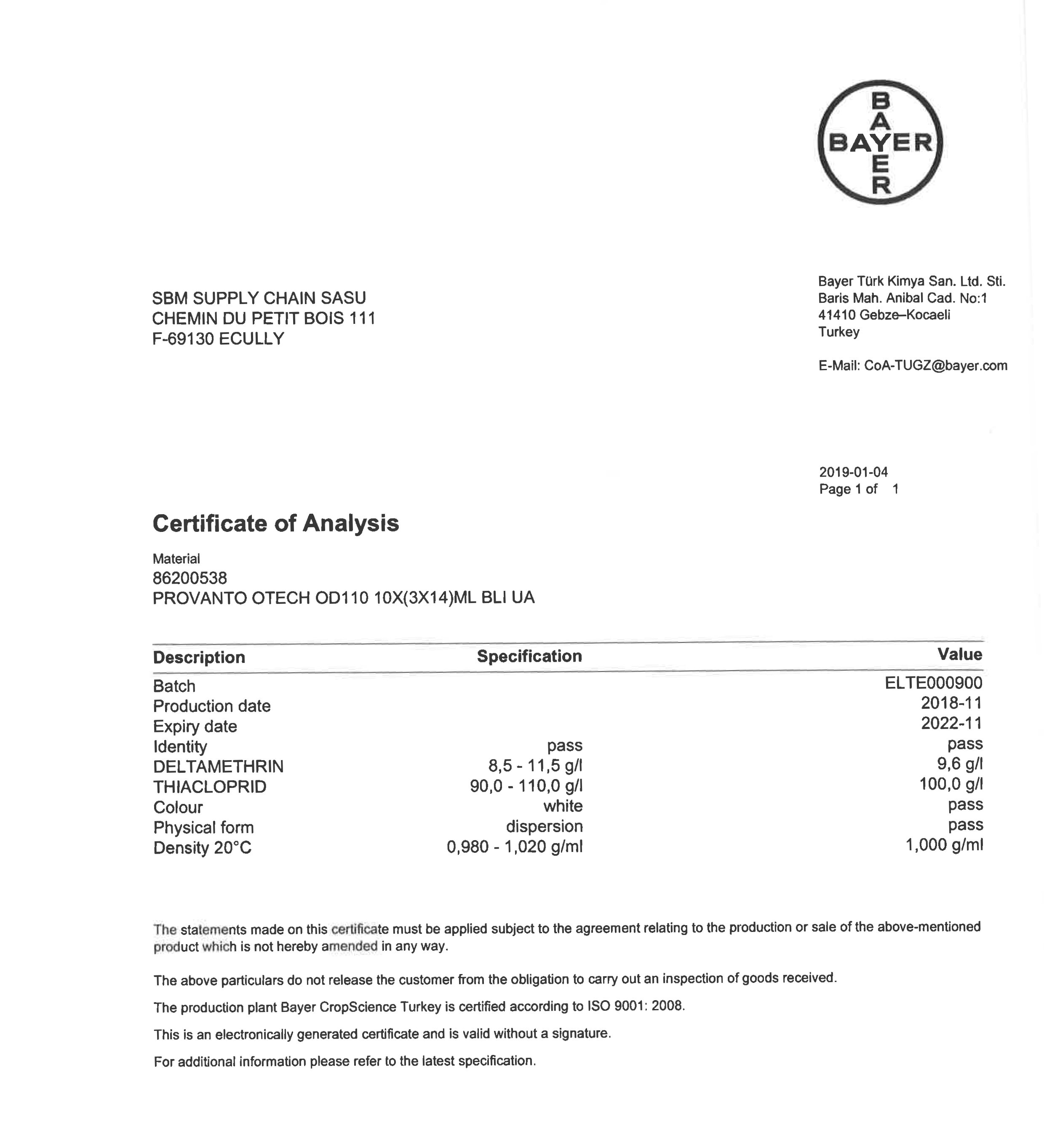 Сертифікат інсектицид Прованто Отек (Протеус) Bayer